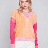 Charlie B Cold Dye Cotton Sweater Tangerine
