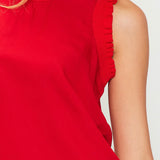 Scout Style Contrast Ruffle Top Red